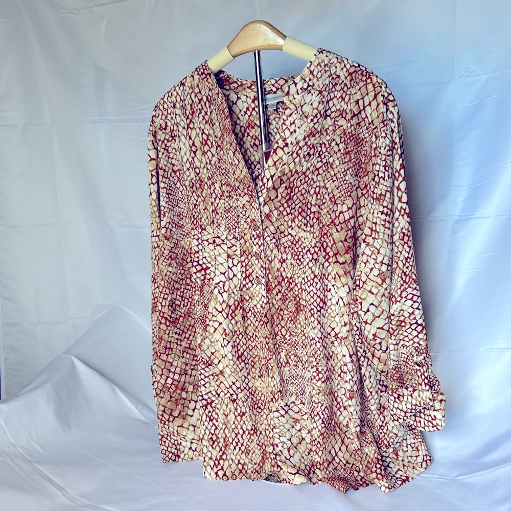 Avenue Brick and Cream Abstract Blouse Size 18/20